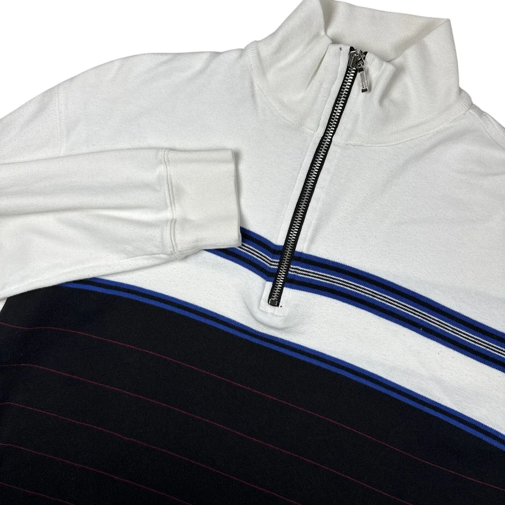 Polo Sport Ralph‎ Lauren Quarter Zip Men Large White Navy Striped Vintage Patch